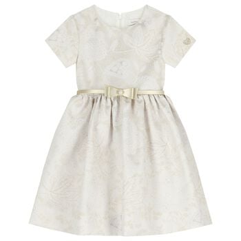 Girls Beige & Gold Floral Dress
