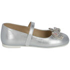 Girls Silver Diamante Bow Shoes, 1, hi-res