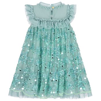 Girls Green Embellished Tulle Dress