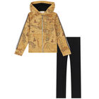 Girls Beige & Black Logo Geo Map Tracksuit, 1, hi-res