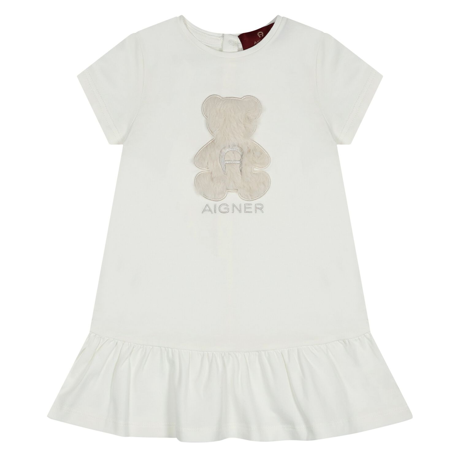 Younger Girls Ivory Faux Fur Teddy Bear Dress, 1, hi-res