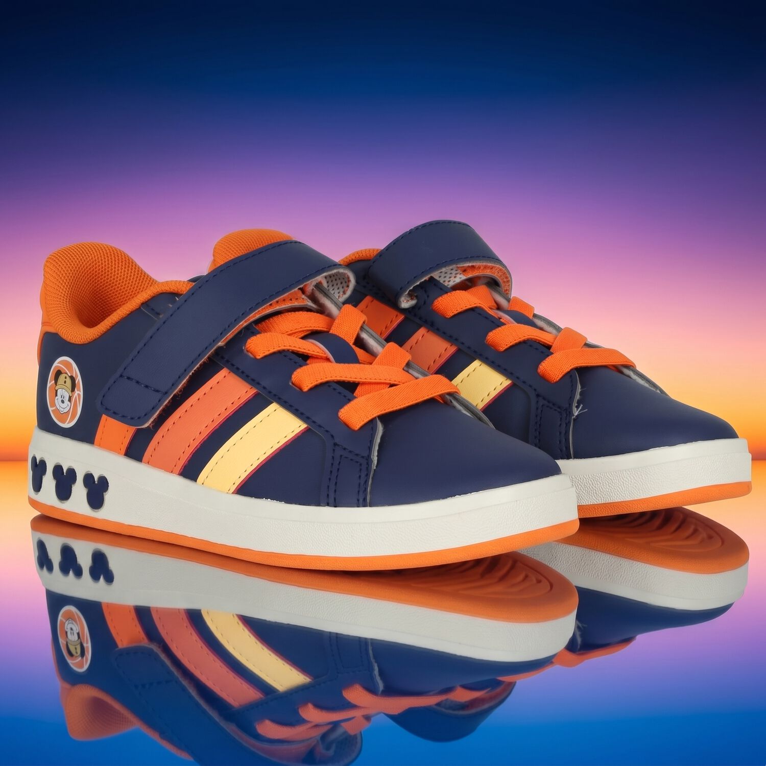 Boys Navy Blue Mickey Mouse Disney Grand Court Trainers, 1, hi-res
