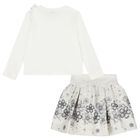 Girls White & Ivory Embellished Floral Skirt Set, 1, hi-res