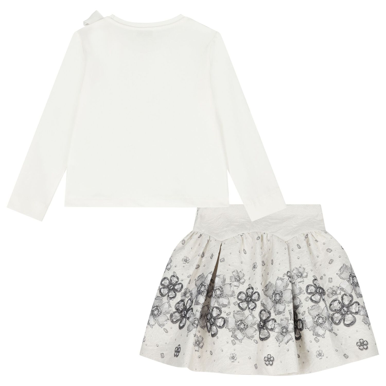 Girls White & Ivory Embellished Floral Skirt Set, 1, hi-res