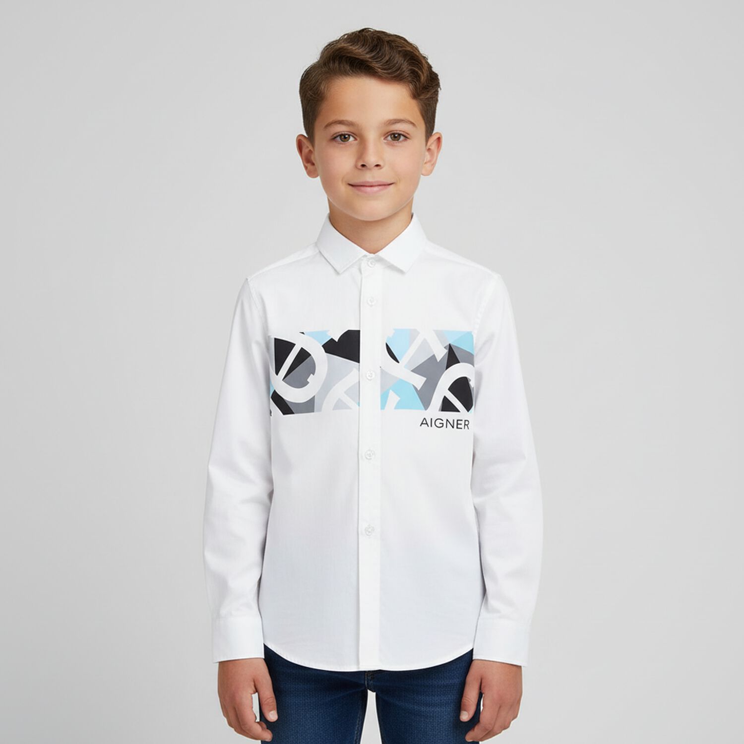 Boys White Logo Shirt, 1, hi-res image number null