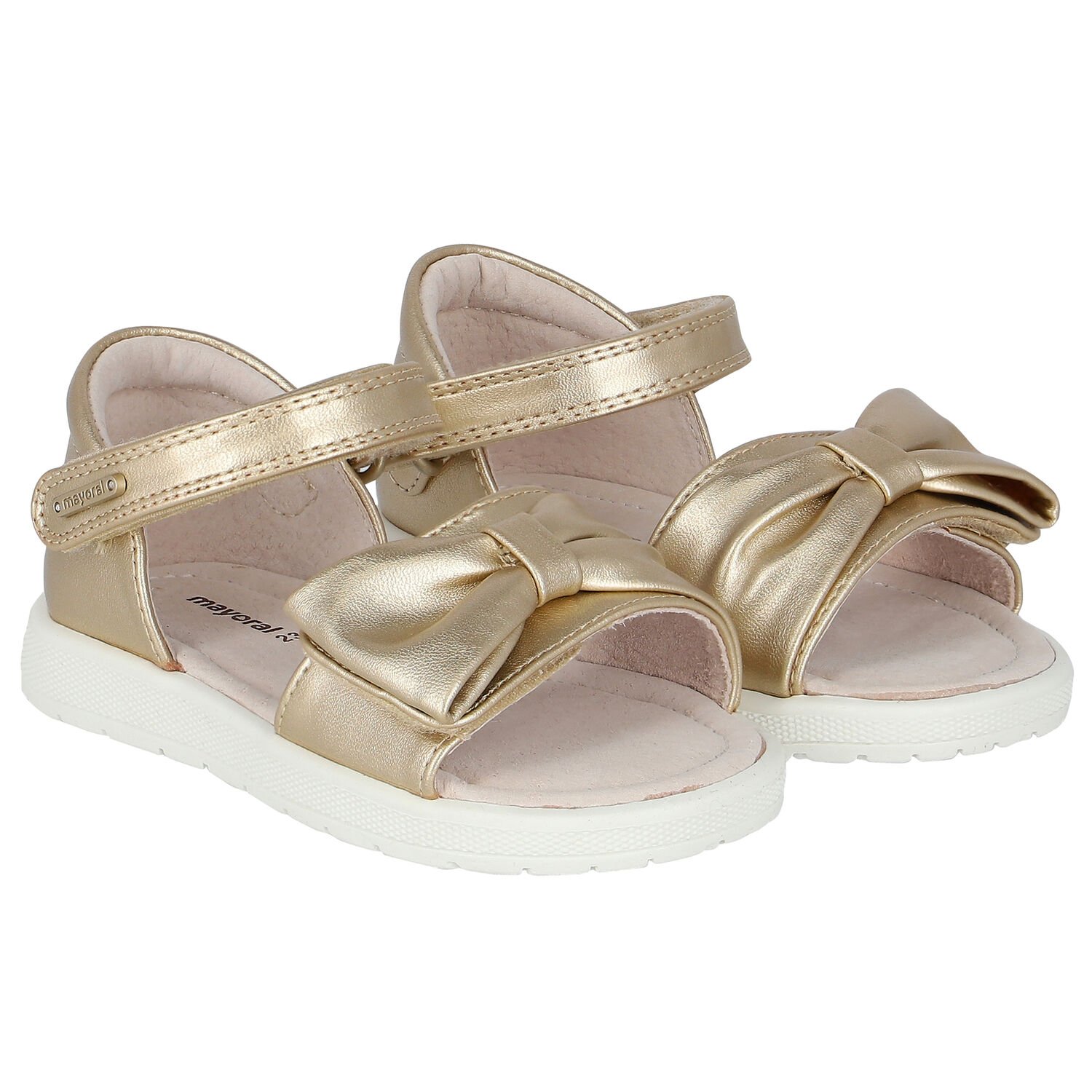 Younger Girls Gold Bow Sandals, 1, hi-res