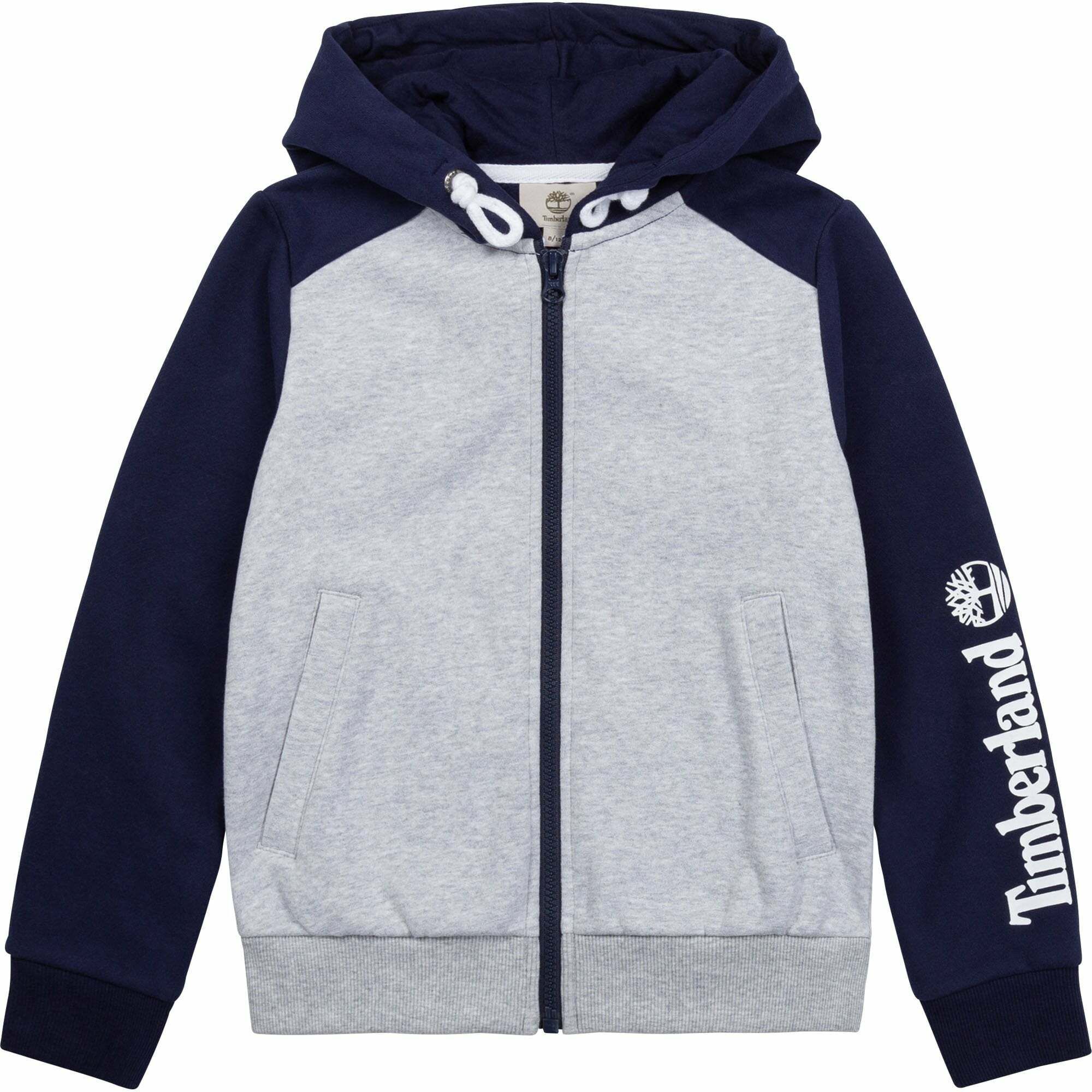 TIMBERLAND Boys Grey Navy Hooded Top Junior Couture UK