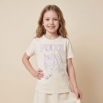 Girls Ivory Embroidered Logo T-Shirt