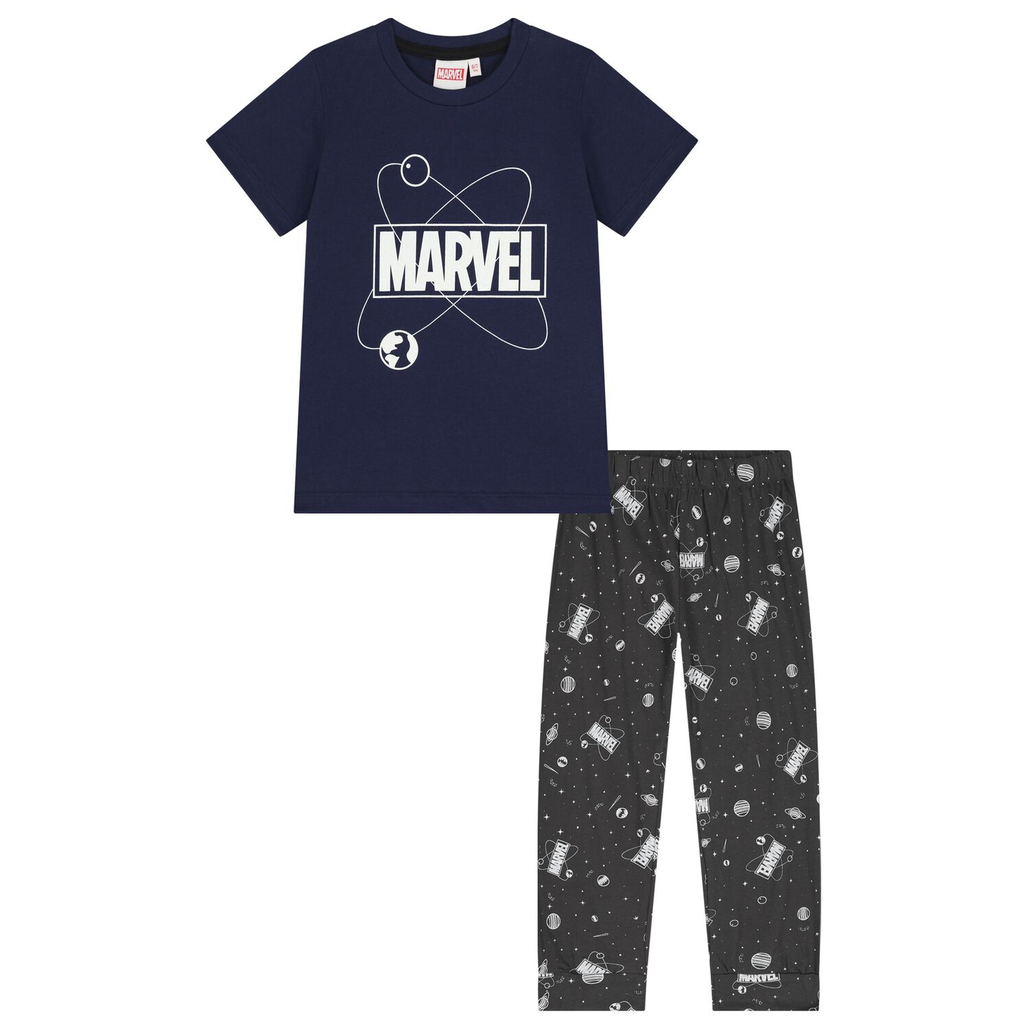 Boys Navy Blue & Grey Marvel Pyjamas, 1, hi-res