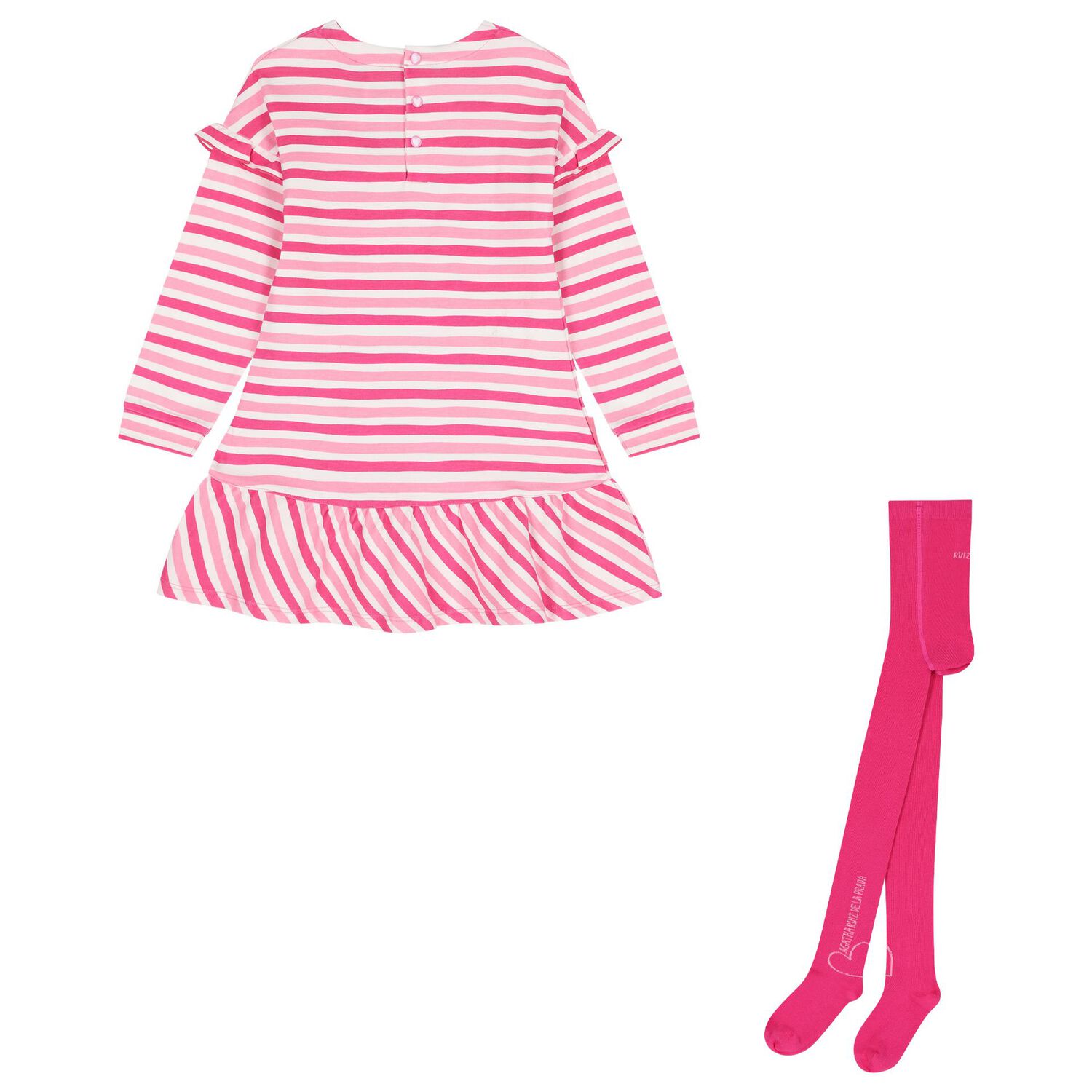 Girls Pink & White Striped Dress Set, 1, hi-res