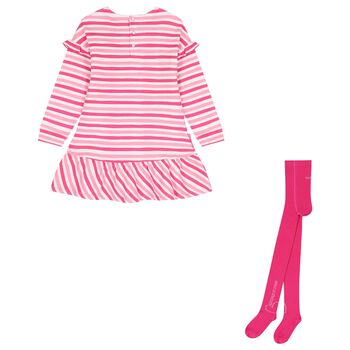 Girls Pink & White Striped Dress Set