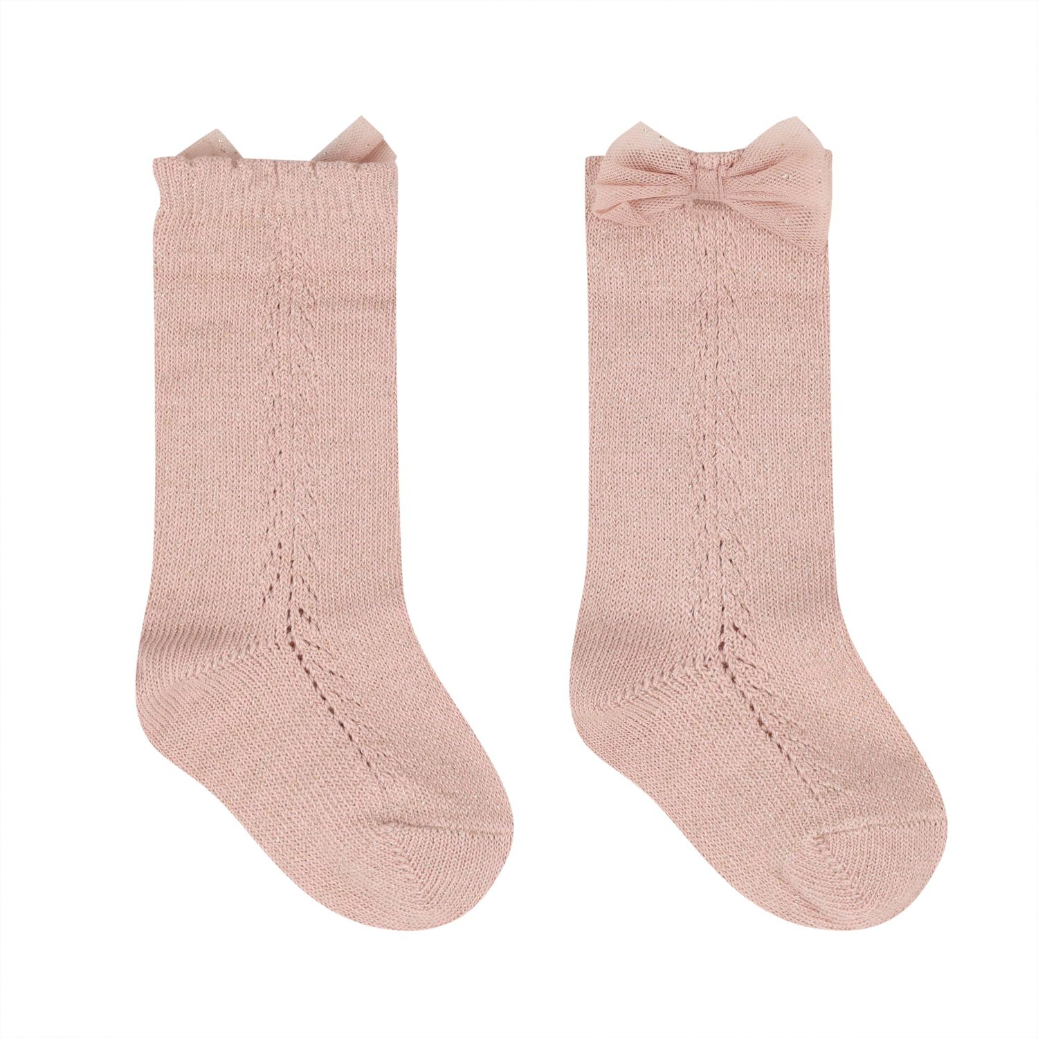 Younger Girls Pink Bow Knitted Socks, 1, hi-res
