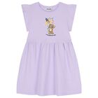Girls Purple Teddy Bear & Flowers Dress, 3, hi-res