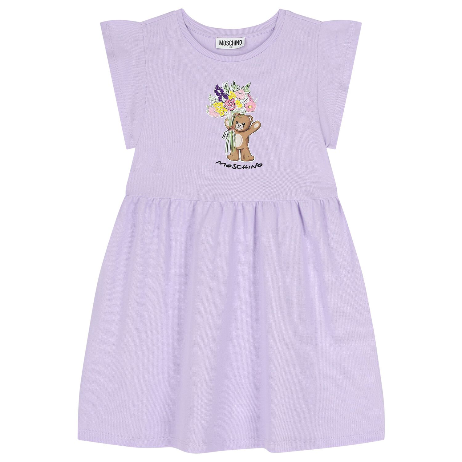 Girls Purple Teddy Bear & Flowers Dress, 3, hi-res