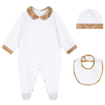 White & Beige Geo Map Babygrow Gift Set
