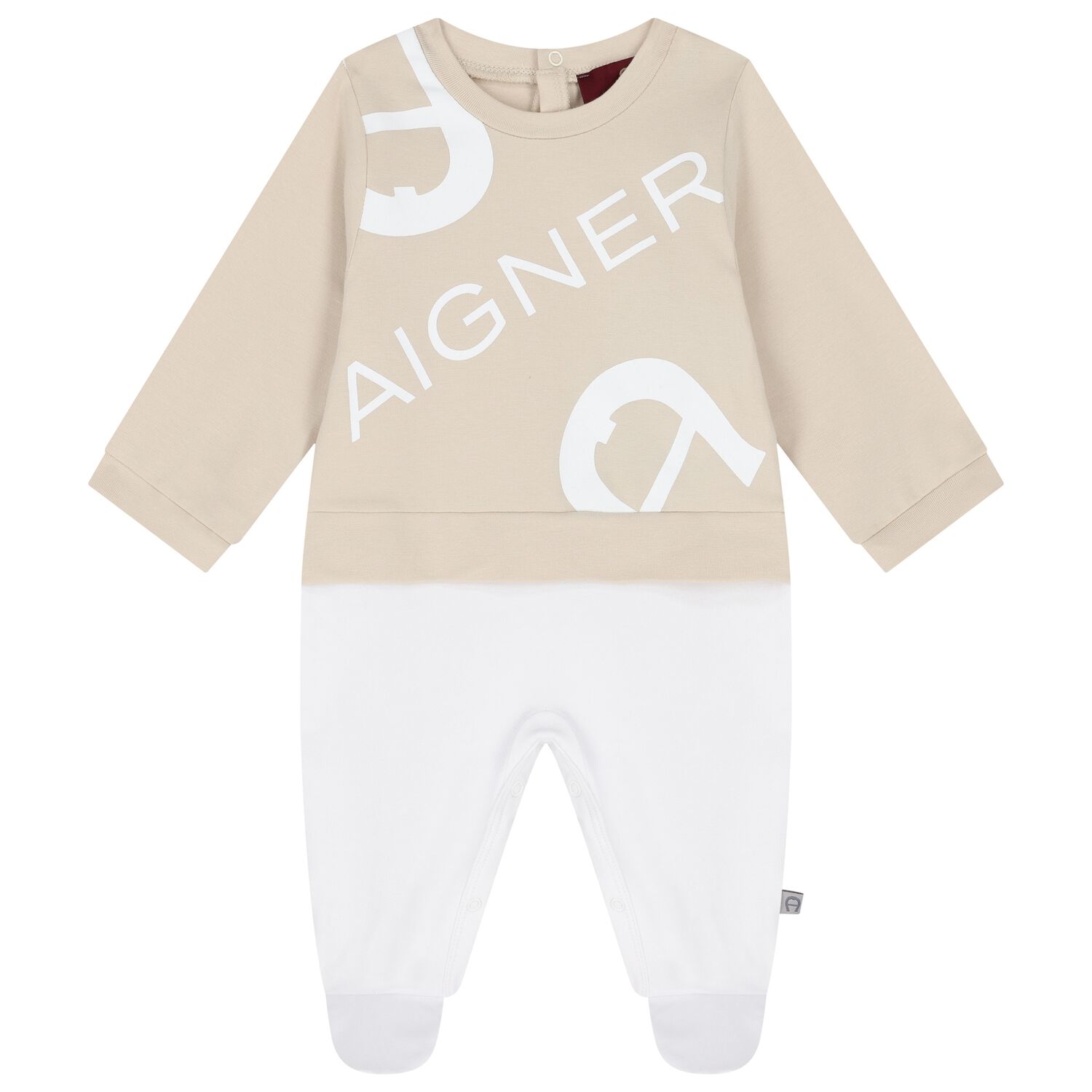 White & Beige Logo Babygrow, 1, hi-res