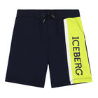 Younger Boys Navy Logo Shorts, 1, hi-res