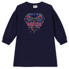 Girls Navy Elephant Logo Dress, 1, hi-res