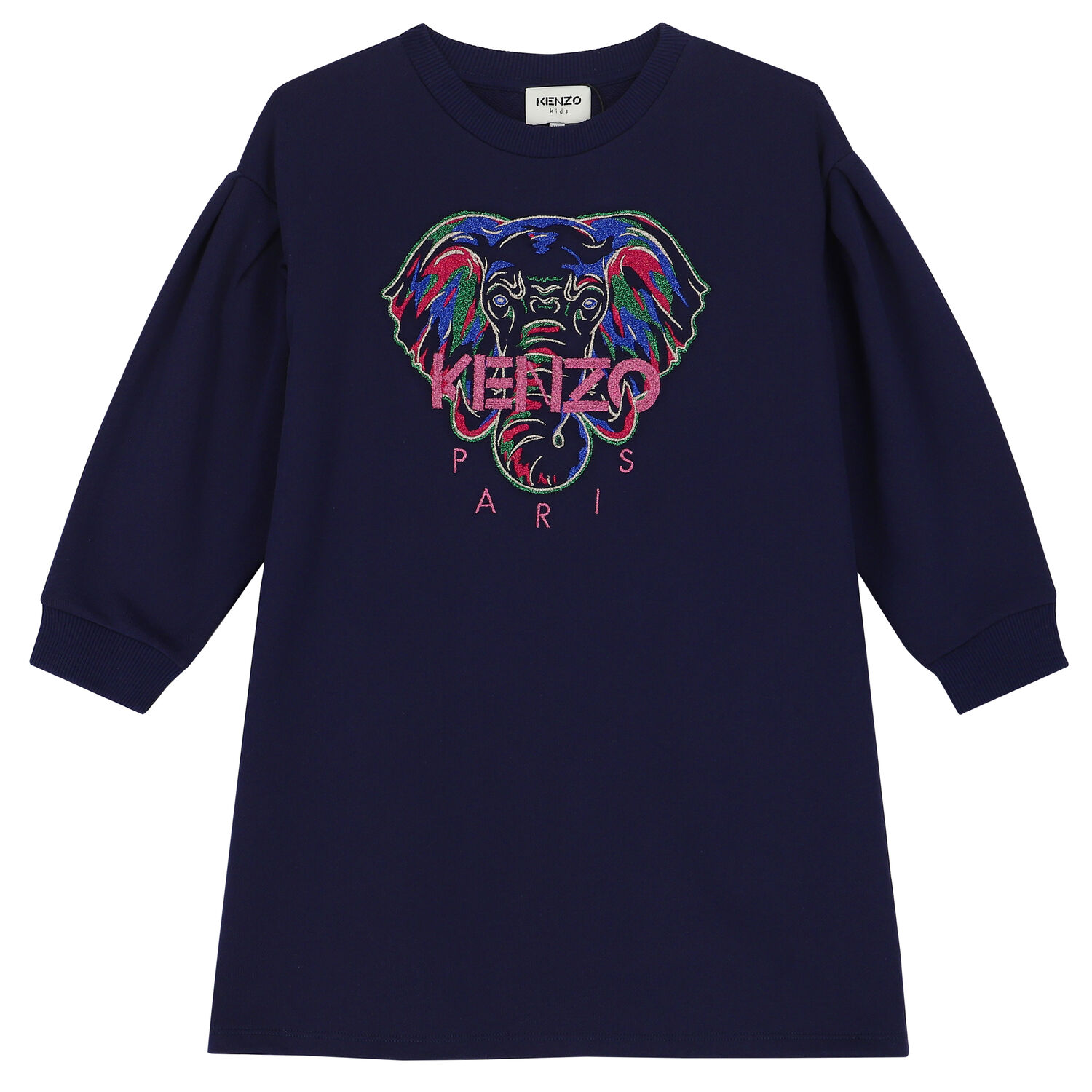 Girls Navy Elephant Logo Dress, 1, hi-res