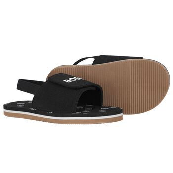 Boys Black Logo Sandals