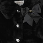 Girls Black Bow Faux Fur Jacket, 1, hi-res