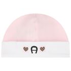 Baby Girls Pink & White Logo Hat, 2, hi-res