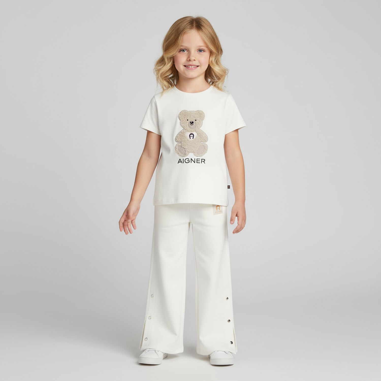 Girls Ivory Teddy Bear Logo T-Shirt, 1, hi-res