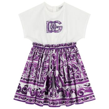 Girls White & Purple Majolica Dress