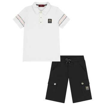 Boys White & Black Logo Shorts Set