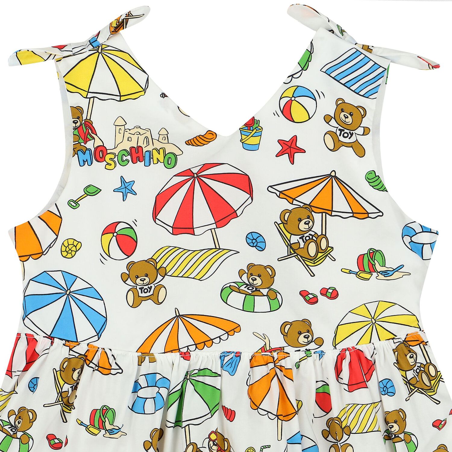 Younger Girls White Teddy Bear Logo Dress, 1, hi-res