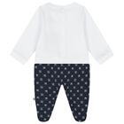 Baby Boys White & Navy Blue Logo Babygrow, 1, hi-res