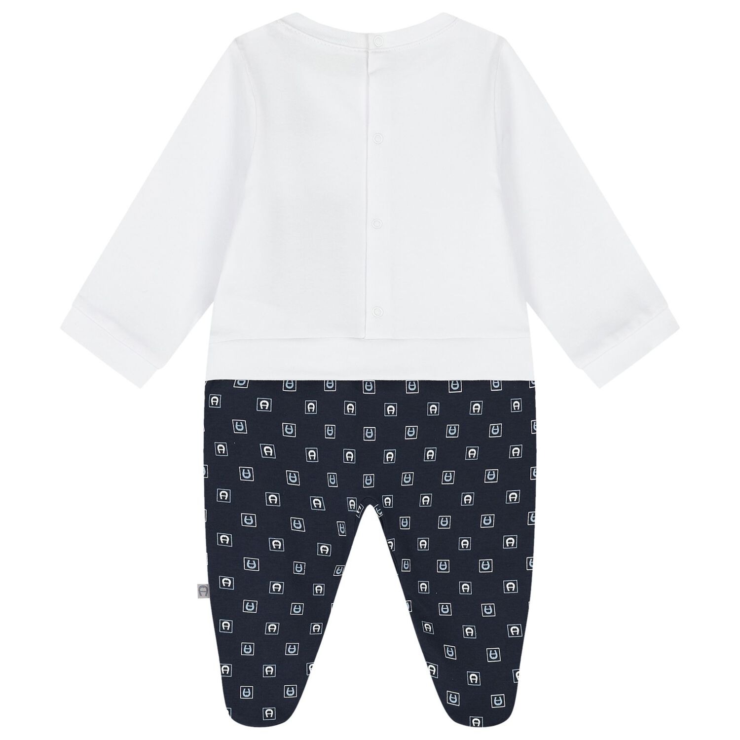 Baby Boys White & Navy Blue Logo Babygrow, 1, hi-res image number null