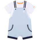 Baby Boys White & Blue Dungaree Set, 1, hi-res