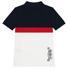 Boys Navy Blue & White Logo Polo Shirt, 1, hi-res