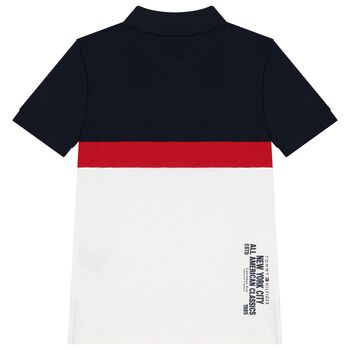 Boys Navy Blue & White Logo Polo Shirt