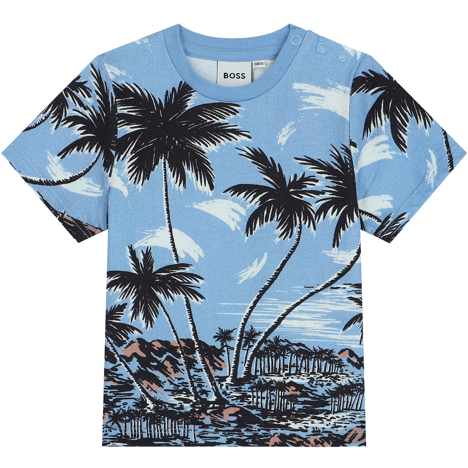 Younger Boys Blue Palm Tree T-Shirt, 1, hi-res