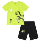 Boys Green & Black Dinosaur Shorts Set, 2, hi-res