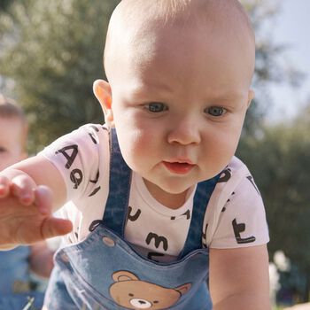 Baby Boys Blue Denim Dungaree Set, 2 Baby Boys Blue Denim Dungaree Set