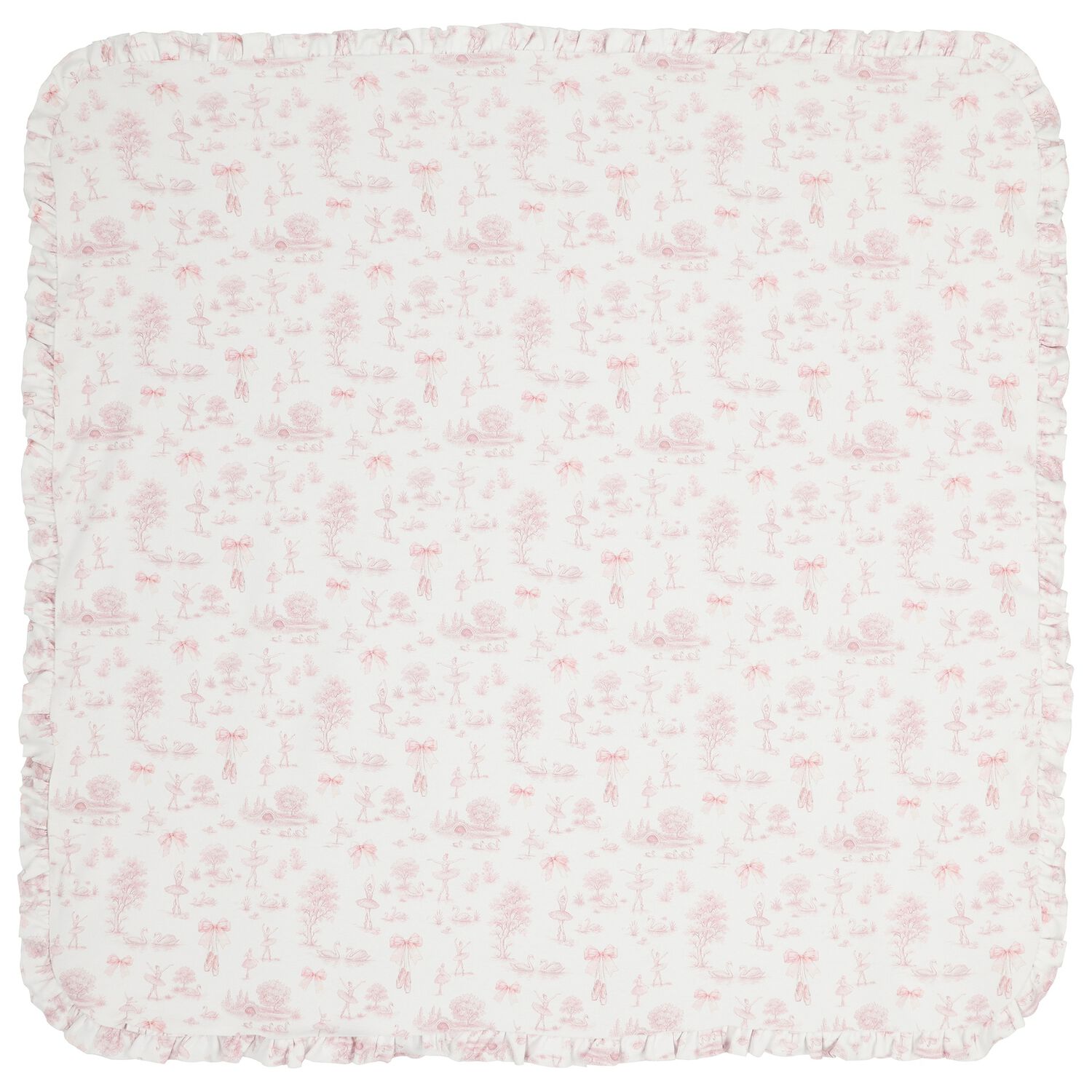 Baby Girls White & Pink Swan Blanket, 1, hi-res
