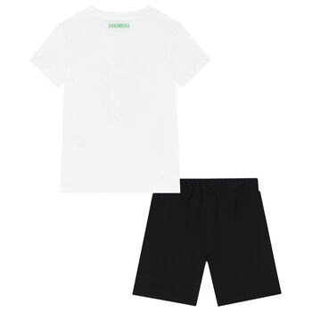 Boys White & Black Logo Shorts Set