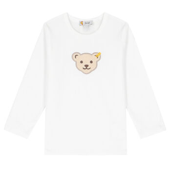 Boys White Teddy Long Sleeve Top