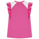 Girls Pink & White Logo Ruffled Dress, 2, hi-res