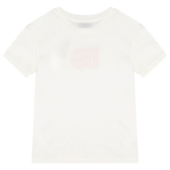 Girls White & Orange Sequin Logo T-Shirt