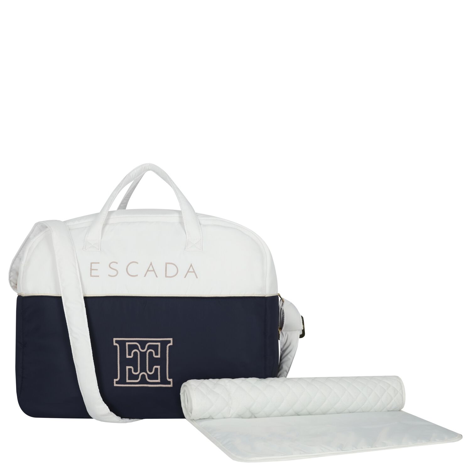 White & Navy Blue Logo Baby Changing Bag, 1, hi-res