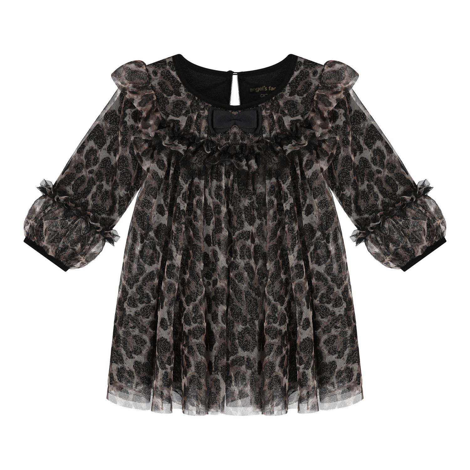 Baby Girls Black Leopard Tulle Dress, 2, hi-res