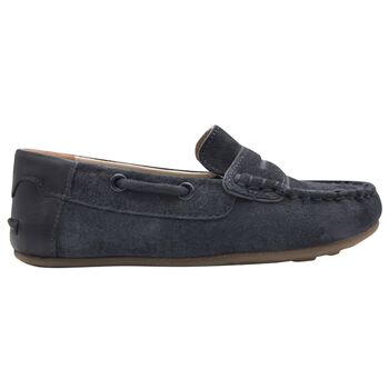 Boys Navy Blue Suede Leather Moccasins 