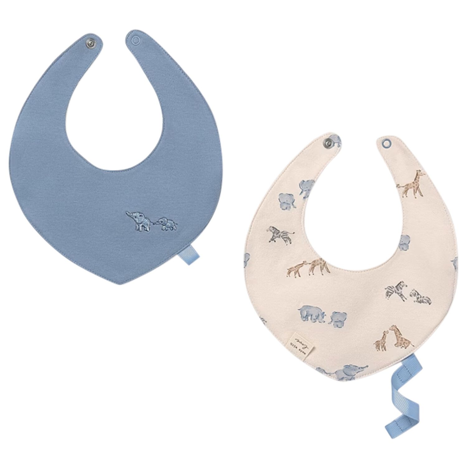 Baby Boys Blue & Ivory Animals Bibs ( 2-Pack ), 2, hi-res