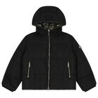 Girls Black & Silver Reversible Puffer Jacket, 1, hi-res