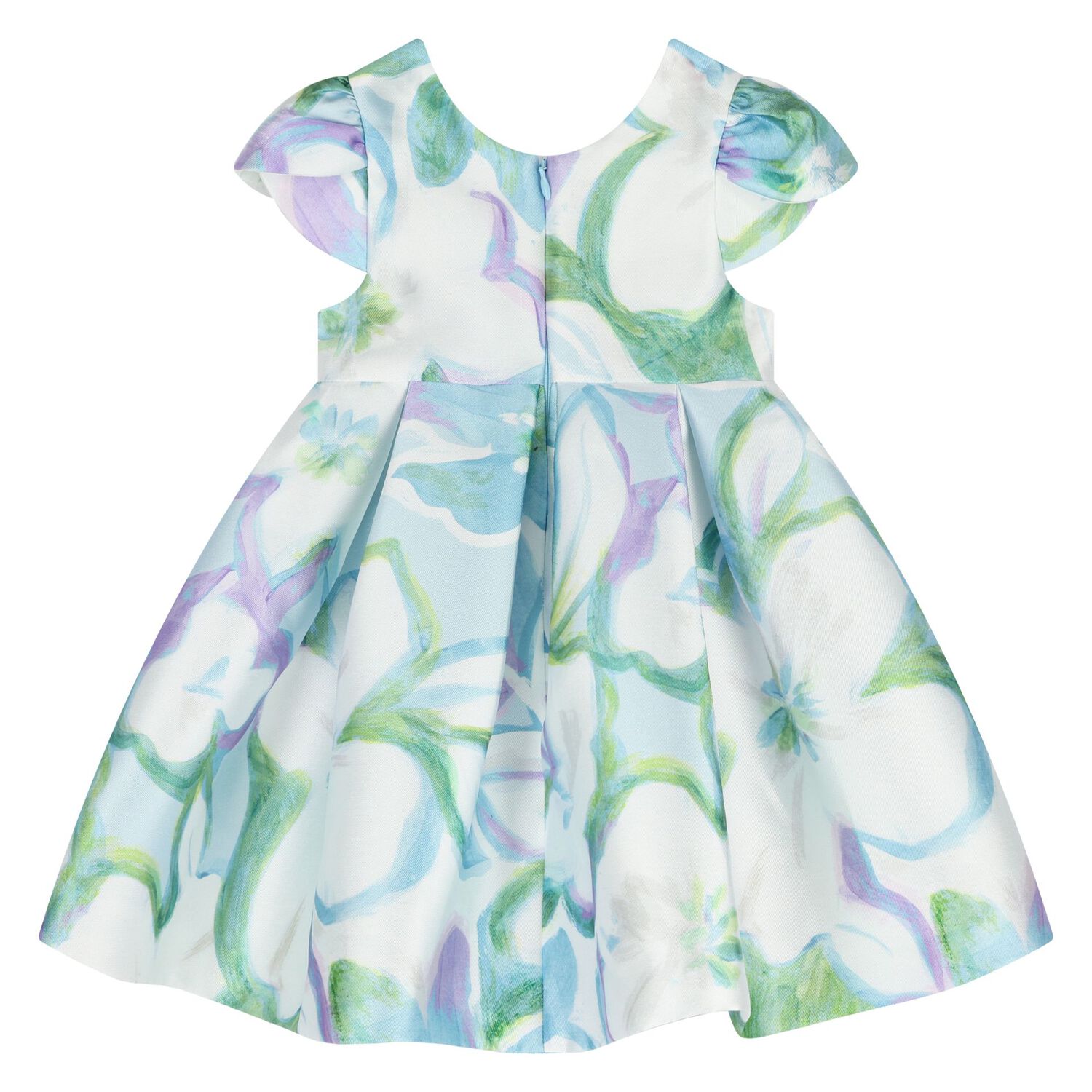 Younger Girls White & Green Floral Dress, 1, hi-res