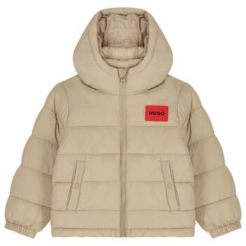 Boys Beige Logo Puffer Jacket 